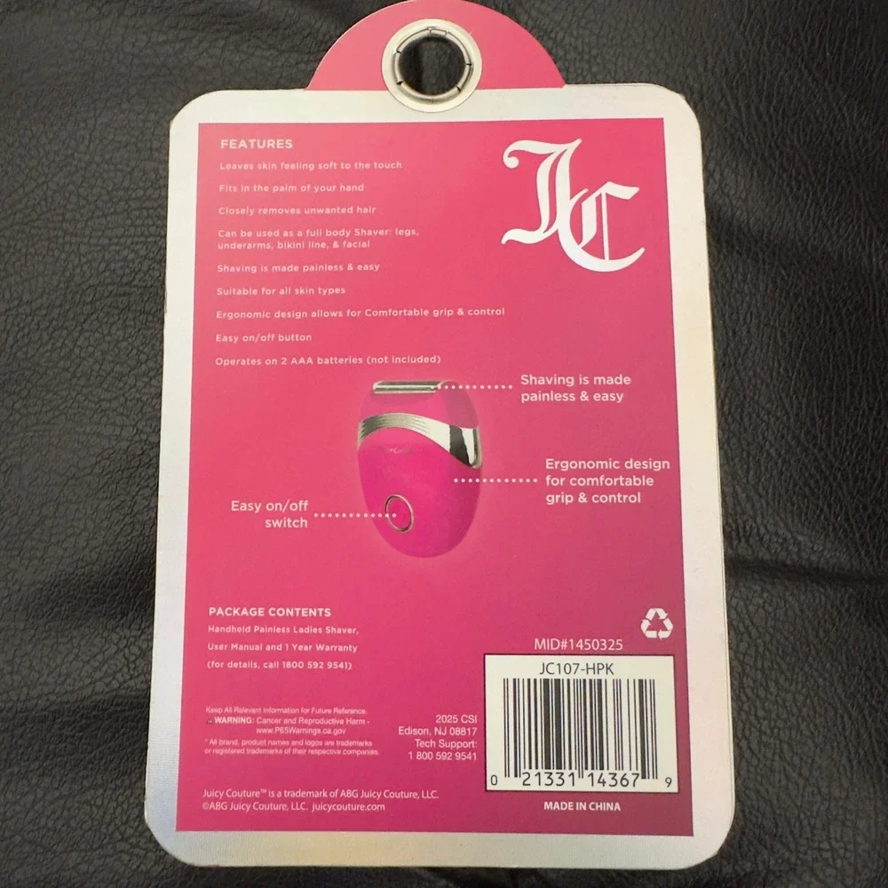NEW Juicy Couture Handheld Painless Ladies Shaver‎ Hot Pink